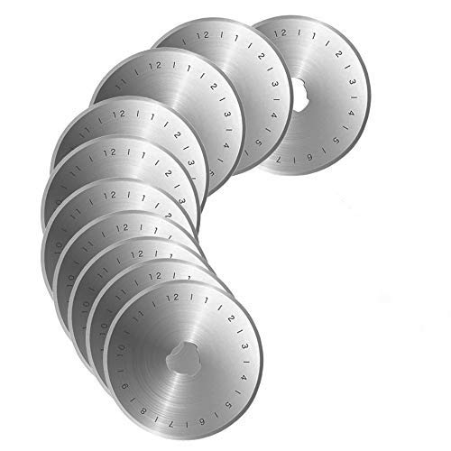 iwobi 10 Stücke Ersatzklingen für Rollschneider (45 Mm), Kartonschneider Elektrisch, Rundklingen mit Aufbewahrungskoffer für Stoffschneider von iwobi