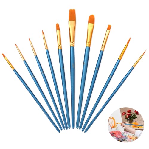 iwontalersy 10 Stück Künstlerpinsel Set,Basics Künstlerpinsel im Set,Premium Nylon Acrylfarben Pinsel,für Malliebhaber,Kinder und Anfänger,Blau von iwontalersy
