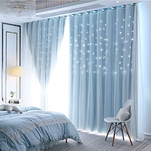 iyoimono 2er Set Vorhänge Sternen Mädchen Verdunkelung Voile Gardinen mit Ösen Blau Vorhänge Farbverlauf Blickdicht für Kinderzimmer Schlafzimmer Wohnzimmer 213 × 132cm (H × B) von iyoimono