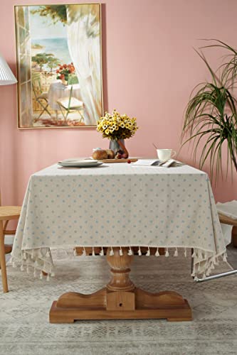 iyoimono Quaste Tischdecke 60x60 Abwaschbar Baumwolle und Leinen Tischtuch Beige Blaues Gänseblümchen Tischdecke Platz Couchtisch von iyoimono