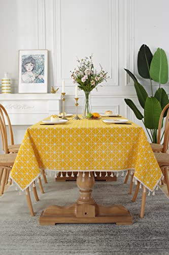 iyoimono Quaste Tischdecke 60x60 Abwaschbar Baumwolle und Leinen Tischtuch Gelb kariert Geometrisch Tischdecke Platz Couchtisch von iyoimono