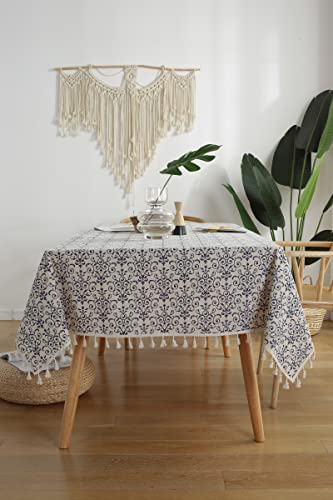 iyoimono Quaste Tischdecke 90x90 Abwaschbar Baumwolle und Leinen Tischtuch Blau und weiß Seladon Quadratisch Couchtisch Tischdecke von iyoimono