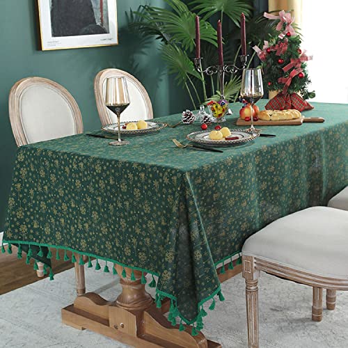 iyoimono Quaste Tischdecke Rund 150 cm Abwaschbar Baumwolle und Leinen Tischtuch Grüne Weihnachten Tischdecke Rund Couchtisch von iyoimono