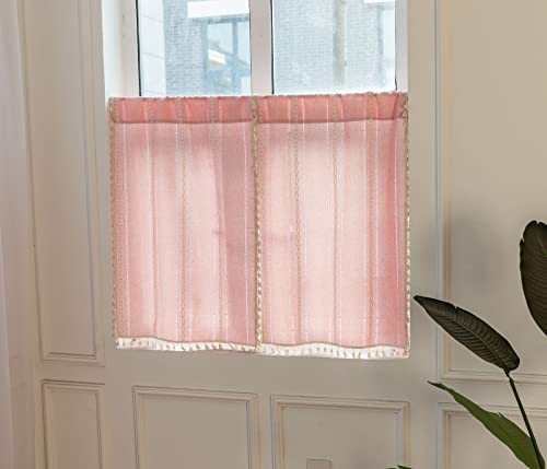 izielad Kurzstores Gardinen Vorhang Landhaus Küche Kurz Fenster Blickdicht Modern Scheibengardinen Bistrogardine Kurzgardine Kurzvorhang Rosa BxH 132x45cm von izielad