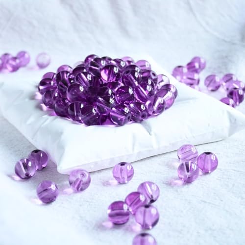 Jabrand 150-teiliges Perlen-Set, 8 mm, transparente Glasperlen, klare runde Kristallperlen für Armbandherstellung, Schmuck, Bastelbedarf (lila) von jabrand
