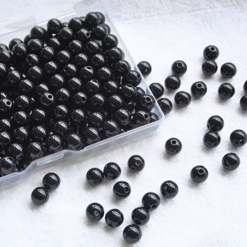 Jabrand Acrylperlen für Armbänder, 8 mm Kunststoffperlen, glatte runde Perlen für Schmuckherstellung, Bastelbedarf (schwarz), 250 Stück von jabrand