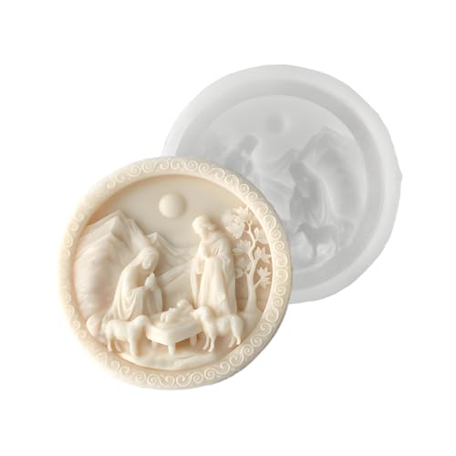 Silikonformen Gießformen Weihnachten, Jesus Geburt Kerzenform Kerzenformen Zum Gießen 3D Runde Easy-Release Weihnachtsform Gipsformen Zum Gießen Epoxidharz Formen Für Bastelarbeiten, Kunsthandwe von jamgeery