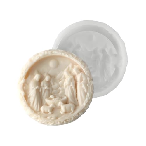 Silikonformen Gießformen Weihnachten, Jesus Geburt Kerzenform Kerzenformen Zum Gießen 3D Runde Easy-Release Weihnachtsform Gipsformen Zum Gießen Epoxidharz Formen Für Bastelarbeiten, Kunsthandwe von jamgeery