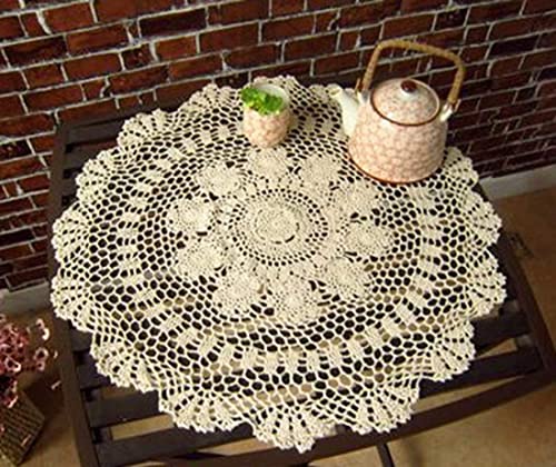 Janef Beige handgefertigte Häkel-Tischdecke aus Baumwolle, Spitzendeckchen, runde Spitze, 56 cm von janef