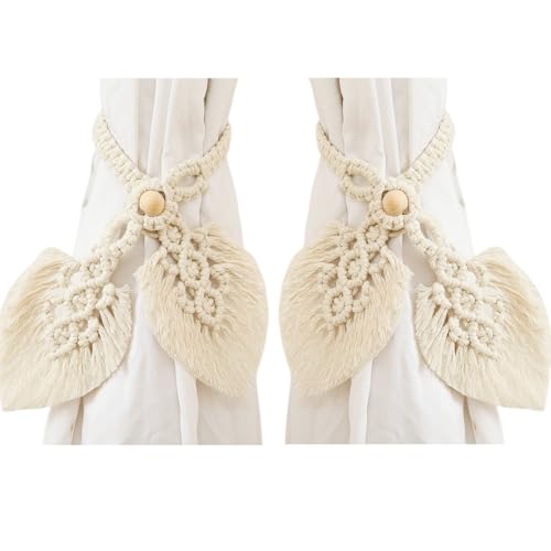 janeunique 2 Stück Vorhang Raffhalter Boho Deko, Gewebte Blätter Makramee Gardinenhalter, Vorhang Seil schnallen für Wohnzimmer, Schlafzimmer - Beige janeunique 2 Stück Vorhang Raffhalter Boho Deko, Gewebte Blätter Makramee Gardinenhalter, Vorhang Seil schnallen für Wohnzimmer, Schlafzimmer - Beige von janeunique
