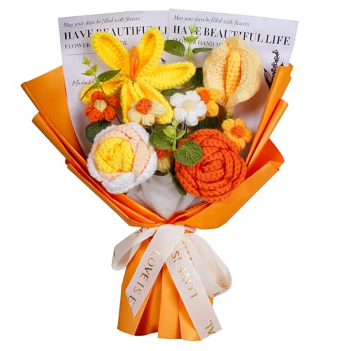 janeunique Häkelblumen Blumenstrauß Gestrickter Blumenstrauß für Jahrestag Abschluss Muttertag (Gelb) von janeunique