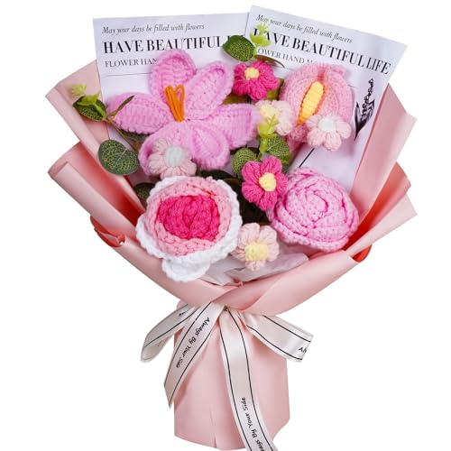 janeunique Häkelblumen Blumenstrauß Gestrickter Blumenstrauß für Jahrestag Abschluss Muttertag (Rosa) von janeunique