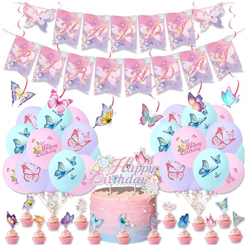 jascaela Geburtstagsparty-Dekorationsset mit Banner, Luftballons, hängenden Wirbel, Kuchen-Cupcake-Topper, Partyzubehör für Kinder, Mädchen, Frauen jascaela Geburtstagsparty-Dekorationsset mit Banner, Luftballons, hängenden Wirbel, Kuchen-Cupcake-Topper, Partyzubehör für Kinder, Mädchen, Frauen von jascaela