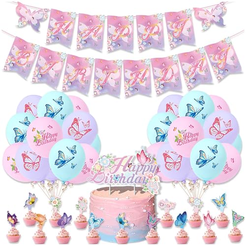 jascaela Geburtstagsparty-Dekorationsset mit Banner, Luftballons, hängenden Wirbel, Kuchen-Cupcake-Topper, Partyzubehör für Kinder, Mädchen, Frauen jascaela Geburtstagsparty-Dekorationsset mit Banner, Luftballons, hängenden Wirbel, Kuchen-Cupcake-Topper, Partyzubehör für Kinder, Mädchen, Frauen von jascaela
