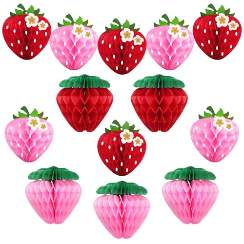 jascaela Party Dekorationen Set Obst Papier Pom Poms Papier Blumen Erdbeere Wabenball für Geburtstag Baby Shower Abschluss Klassenzimmer Dekor von jascaela