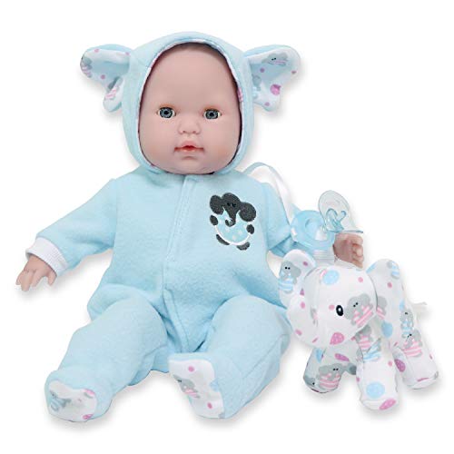 JC TOYS - Berenguer Boutique Puppe, 38 cm, weicher Körper, Augen öffnen und schließen, inklusive Kleidung und Plüsch Elefant, Blau, entworfen von Berenguer, 2 Jahre von jc toys