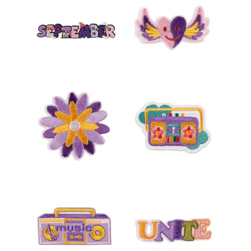 6-teiliges Stickerei-Flicken-Set für Bekleidungszubehör, Cartoon-Buchstaben-Designs, leicht zu nähen und leuchtende Farben von jdstty