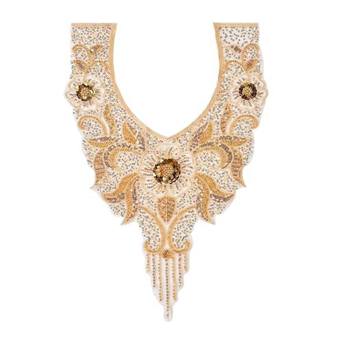 Stickerei Pailletten Perlen Applikation Nähen auf Perlen Kragen Patches Hochzeitskleid Applikation für Abendkleid Brautkleid von jdstty