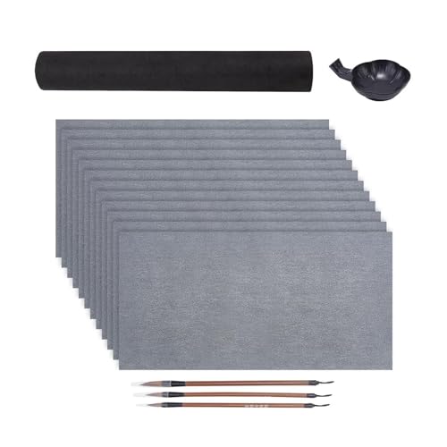 jdstty 16-teiliges chinesisches Kalligraphie-Set für Anfänger, enthält 3 Pinsel mit Holzgriff, 12 Wasser-Schreibtücher, Papier und Tintenschale von jdstty