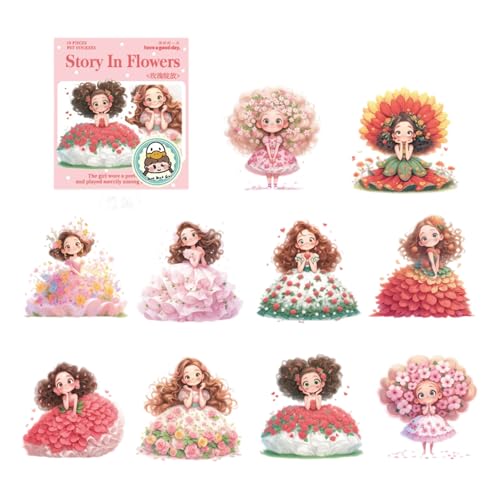 Cartoon Mädchen Aufkleber Blumen Sammelalbum Journal Dekorative Landschaft Dekoratives Cartoon Mädchen von jebyltd