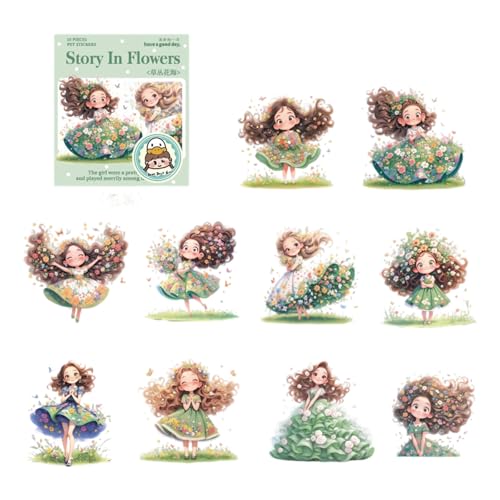 Cartoon Mädchen Aufkleber Blumen Sammelalbum Journal Dekorative Landschaft Dekoratives Cartoon Mädchen von jebyltd