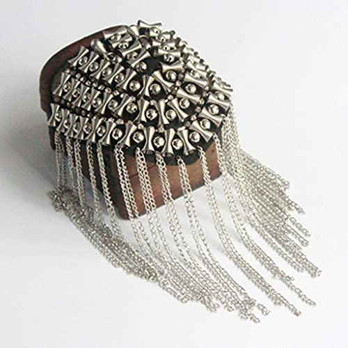Fransen-Schulterstücke, Nieten, Quaste, Kette, Epaulett, Schulterbretter, Abzeichen, Halloween-Kostüm, Uniform-Zubehör (Farbe: Silber) von jehdfbvssjcbcsvfd