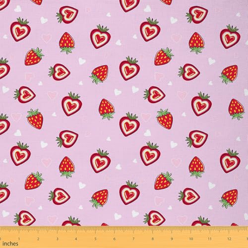 Kinder-Erdbeerstoff, 91 cm, niedliches Herzmuster, Polsterstoff für Stühle für Jungen, Mädchen, Teenager, Schlafzimmer, Dekoration, Kawaii-Erdbeere für Zuhause, DIY-Projekte, atmungsaktiv, für Damen von jejeloiu
