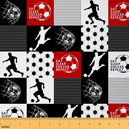 Stoff für Fußballspiele, für Kinder, Jungen, Mädchen, Fußball, Sport, dekorativ, wasserdicht, Outdoor-Gewebe, Sportthema, Polsterstoff für Stühle, sechseckig, DIY-Stoff, rot, 2 Meter von jejeloiu