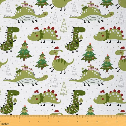 Stoff für Kinder, Weihnachten, Dinosaurier, dekorativ, wasserdicht, Outdoor-Stoff, 2,7 m, Kawaii-Cartoon-Dino, Polsterstoff für Stühle, Weihnachten, Neujahr, Dekoration, weißer Outdoor-Stoff von jejeloiu