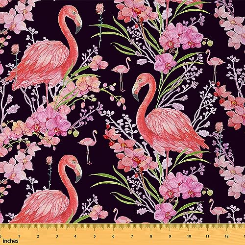 Stoff für Kinder, rosa Flamingo-Stoff, ca. 2,7 m, tropischer Flamingo, Polsterstoff für Stühle, Tierdekoration, dekorativ, wasserdicht, Outdoor-Stoff, Palme, Blumen, Outdoor-Stoff von jejeloiu