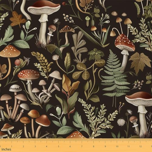 Wildpilz Polsterstoff für Stühle Couch, Botanische Pflanzen Outdoor Stoff by The Yard, Natürlicher Wildpilz Dekostoff für Polster und Heimwerkerprojekte, 2 Yards, Schwarz von jejeloiu