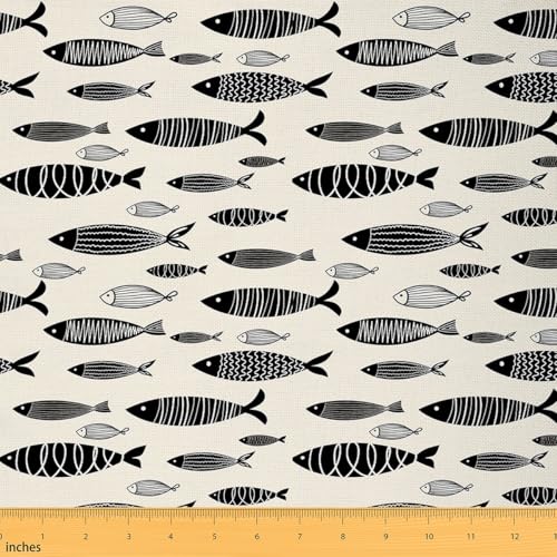 jejeloiu Cartoon-Stoff mit niedlichem Fischmotiv, 91 cm, Ozean-inspiriertes Geschenk für Männer, Teenager, Jungen, Dekor, Polsterstoff für Stühle, moderne Heim-DIY-Projekte, See-Thema, wasserdicht von jejeloiu