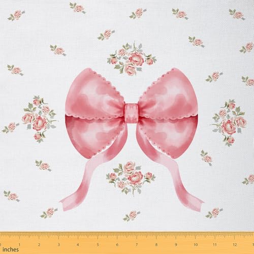 jejeloiu Coquette Pink Bowknot Fabric by The Yard 2 Yard Pink Flower Clusters Waterproof Outdoor Material Dreamy Princess Polsterstoff für Stühle Elegante Blumen Verzieren Polsterstoff von jejeloiu