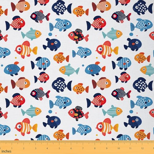 jejeloiu Farbenfroher Fischstoff pro Yard, 91 cm, Cartoon-Goldfisch, Polsterstoff für Stühle, Ozean, Meerestiere, Stoff für Heimwerker-Projekte, wasserdicht, für Innen- und Außenbereich, Dekoration jejeloiu Farbenfroher Fischstoff pro Yard, 91 cm, Cartoon-Goldfisch, Polsterstoff für Stühle, Ozean, Meerestiere, Stoff für Heimwerker-Projekte, wasserdicht, für Innen- und Außenbereich, Dekoration von jejeloiu