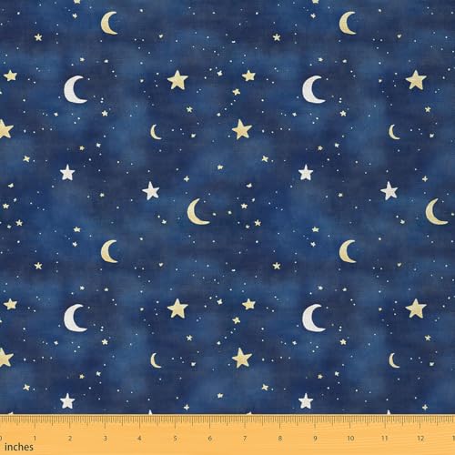 jejeloiu Galaxie-Stoff von The Yard Blau Sternenhimmel Universum Weltraum Polsterstoff zum Nähen Basteln Mysteriöse Sterne Mond Muster Wasserdicht Indoor Outdoor Dekor für Zuhause DIY Projekte 1 Yard von jejeloiu