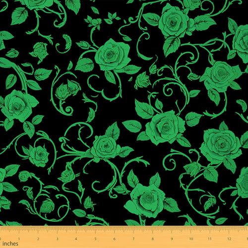 jejeloiu Groovy Flower Fabric by The Yard Kids Retro Floral Polsterstoff für Stühle für Jungen Mädchen Teenager 70er Jahre Hippie Blumen Bohemian Wasserdicht Outdoor Stoff Raumdekor Schwarz Grün von jejeloiu