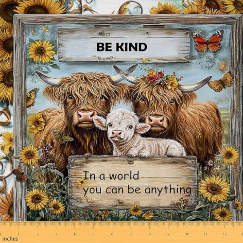 jejeloiu Highland Cow Fabric by The Yard Cute Farm Animals Sunflower Polsterstoff für Stühle, Hochlandrinder Dekorativer wasserdichter Outdoor-Stoff, 91 cm von jejeloiu
