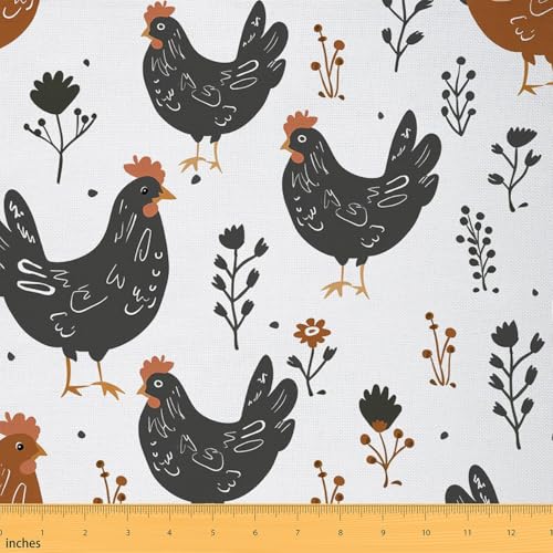 jejeloiu Hühnerstoff von The Yard Cute Farm Animal Waterproof Fabric Rustic Farm Chicken Rooster Farmhouse Cartoon Animals Theme Polsterstoff für Stühle 91 cm Schwarzer Sonnenblumenstoff von jejeloiu