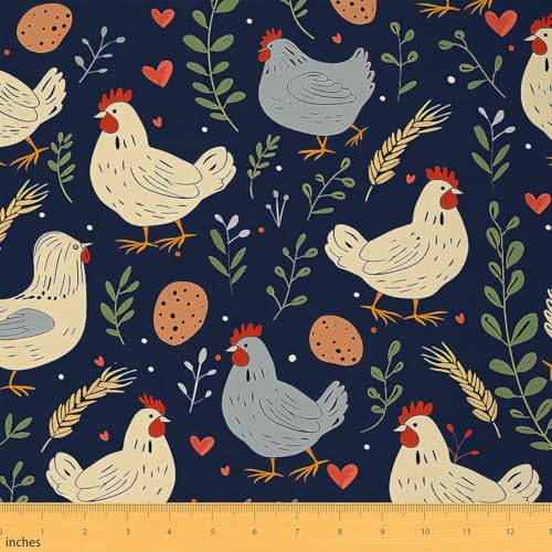 jejeloiu Hühnerstoff von The Yard Cute Farm Animal Waterproof Outdoor Fabric Rustic Farm Chicken Rooster Farmhouse Cartoon Animals Theme Polsterstoff für Stühle, 91 cm, botanischer Outdoor-Stoff von jejeloiu