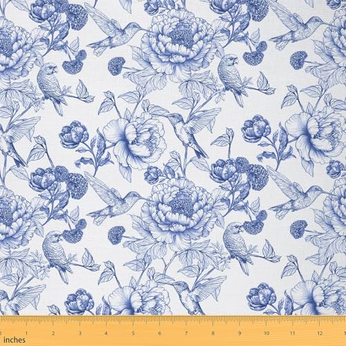 jejeloiu Kinder-Polsterstoff mit Blumenmuster, Blau und Weiß, Blumenstoff, Meterware, 2 m, für Schlafzimmer, Dekoration, botanisch, wasserdicht, für Innen- und Außenbereich, natürliche Landschaft von jejeloiu