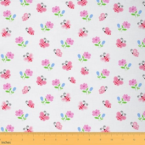 jejeloiu Niedlicher Blumenstoff von The Yard Floral Bees Polsterstoff für Stühle Kawaii Cartoon Wasserdicht Indoor Outdoor Dekor für DIY Nähen Handwerk Projekte 91 cm von jejeloiu