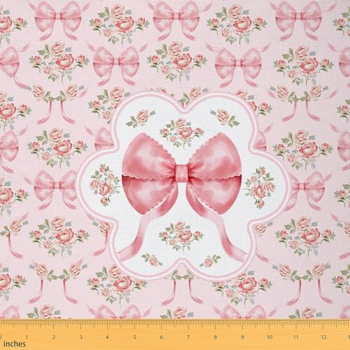 jejeloiu Niedlicher rosa Schleifenstoff von The Yard 91 cm rosa Blumen-Cluster wasserdichtes Outdoor-Material symmetrisches Gittermuster Polsterstoff für Stühle elegante Blumenform Polsterstoff von jejeloiu