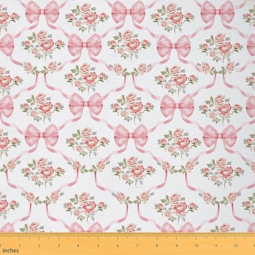 jejeloiu Niedlicher rosa Schleifenstoff von The Yard 91 cm rosa Blumen-Cluster wasserdichtes Outdoor-Material symmetrisches Gittermuster Polsterstoff für Stühle eleganter Polsterstoff von jejeloiu