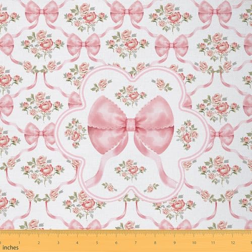 jejeloiu Niedlicher rosa Schleifenstoff von The Yard 91 cm rosa Blumen-Cluster wasserdichtes Outdoor-Material symmetrisches Gittermuster Polsterstoff für Stühle eleganter Polsterstoff von jejeloiu
