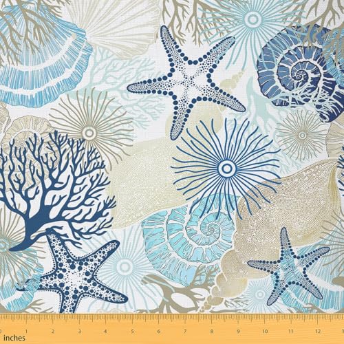 jejeloiu Ocean Wasserdichter Outdoor-Stoff für Stühle, Jungen und Mädchen, 91 cm, blau, tropische Korallenstoff, Meterware für Kinder, Seestern, Polsterstoff für Stühle, nautische Stranddekoration jejeloiu Ocean Wasserdichter Outdoor-Stoff für Stühle, Jungen und Mädchen, 91 cm, blau, tropische Korallenstoff, Meterware für Kinder, Seestern, Polsterstoff für Stühle, nautische Stranddekoration von jejeloiu