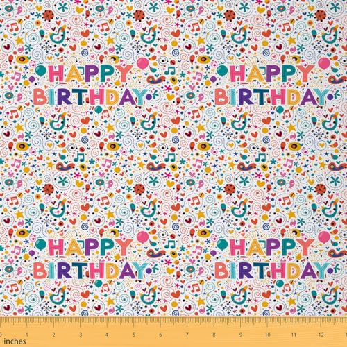 jejeloiu Ptint-Stoff für Kinder, Motiv: "Happy Birthday", Meterware, Herzmuster, Polsterstoff für Stühle, 91 cm, bunt, Ballon, dekorativ, wasserdicht, Outdoor-Stoff, mehrere Outdoor-Stoffe von jejeloiu