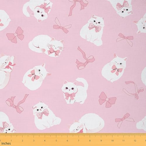 jejeloiu Rosa Schleifenstoff von The Yard für Kinder, Jungen, Mädchen, Katze, dekorativ, wasserdicht, Outdoor-Stoff, verträumter Prinzessinnen-Stil, Katzendruck, mädchenhaft, Polsterstoff für Stühle jejeloiu Rosa Schleifenstoff von The Yard für Kinder, Jungen, Mädchen, Katze, dekorativ, wasserdicht, Outdoor-Stoff, verträumter Prinzessinnen-Stil, Katzendruck, mädchenhaft, Polsterstoff für Stühle von jejeloiu