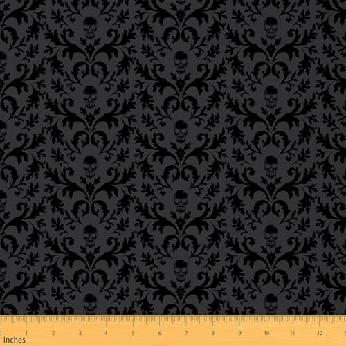 jejeloiu Schwarzer Damast-Polsterstoff für Stühle, 2,7 m, Gothic-/Gothic-Totenkopf-Motiv, für Zuhause, DIY-Projekte, wasserdicht, für Innen- und Außenbereich, Vintage-Blumenmuster, Jacquard, Bohemia von jejeloiu