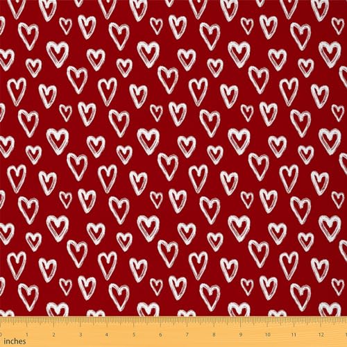 jejeloiu Stoff für Kinder, Herzmotiv, Meterware, geometrisches Liebesmuster, Polsterstoff für Stühle, 91 cm, romantisch, dekorativ, wasserdicht, Outdoor-Stoff, Valentinstag, weiß, rot, Outdoor-Stoff von jejeloiu