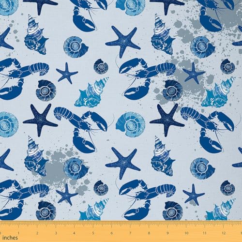 jejeloiu Stoff mit Hummer-Druck, 91 cm, Muschelschalen, Seestern, Ozean, Strand, dekorativer wasserdichter Stoff, Kreatur, Sealife, Polsterstoff, Unterwasser-Tiermuster, DIY, Polsterstoff jejeloiu Stoff mit Hummer-Druck, 91 cm, Muschelschalen, Seestern, Ozean, Strand, dekorativer wasserdichter Stoff, Kreatur, Sealife, Polsterstoff, Unterwasser-Tiermuster, DIY, Polsterstoff von jejeloiu
